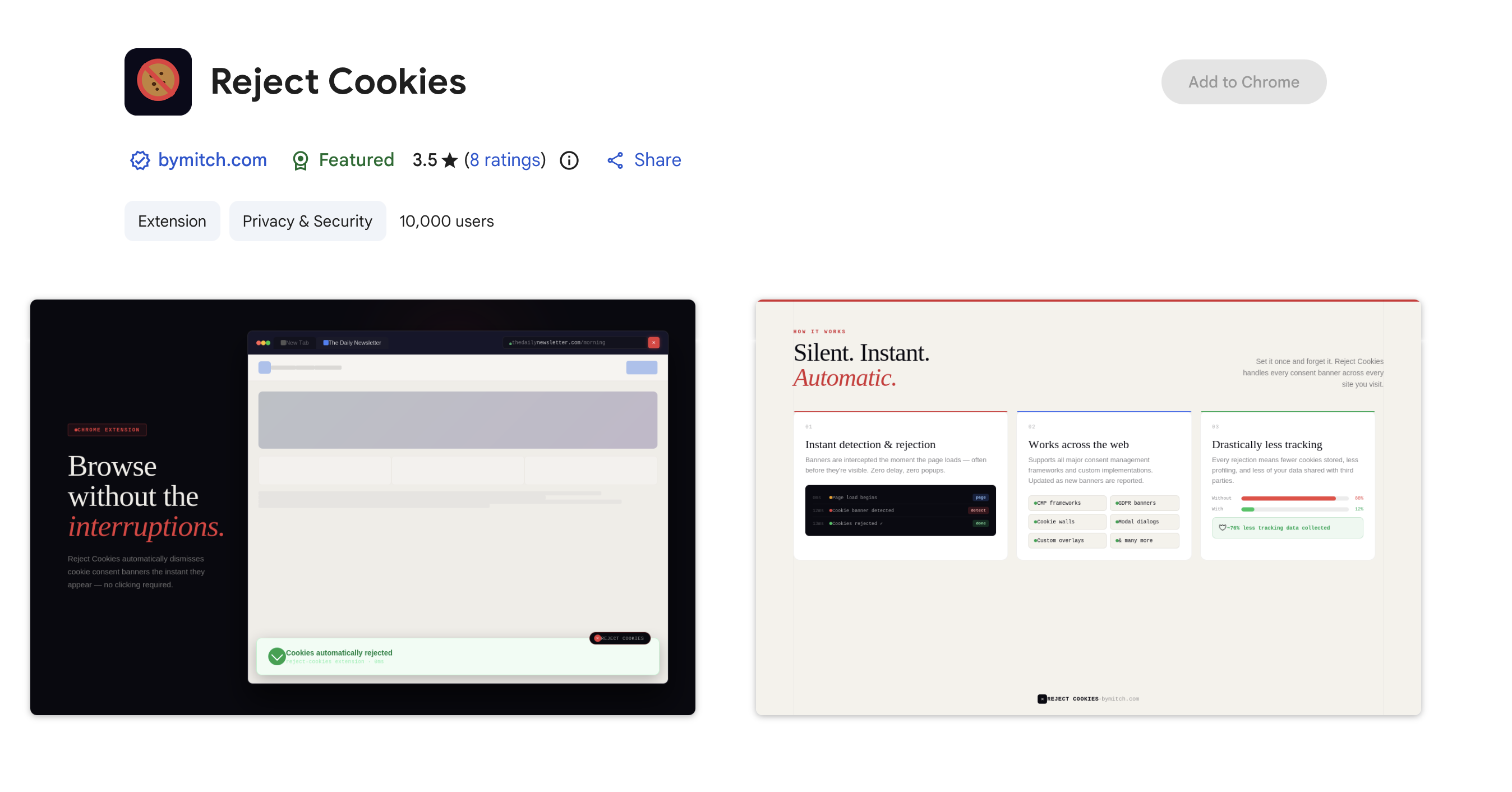 Reject Cookies on the Chrome Web Store